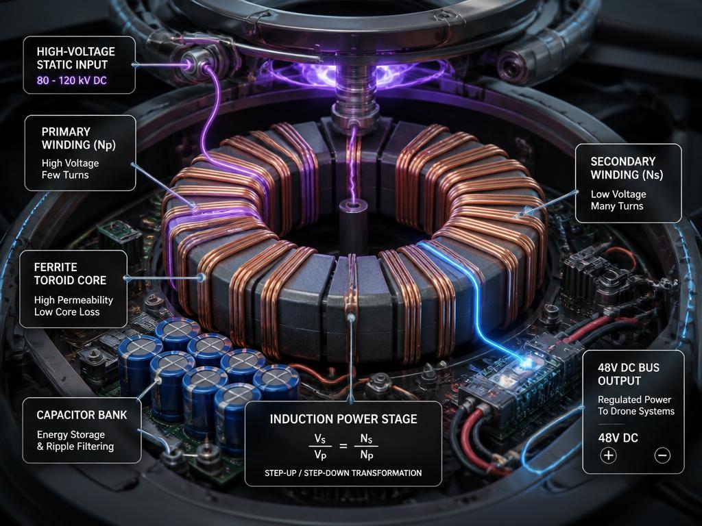 Cutaway of the toroidal induction core and capacitor bank
